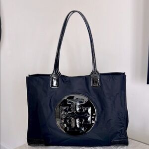 Tory Burch Ella Black Patent/Nylon Tote Bag